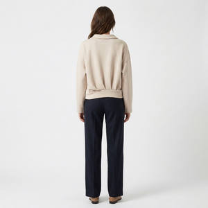 Chaqueta cómoda con cuello de camisa, cremallera, corte recortado, estilo blusón - Product Image 3