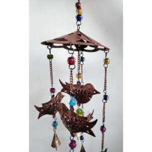 Ensemble de 5 carillons à vent en fer recyclé, style japonais, perles de verre, bambou, finition antique, artisanat écologique - Product Image 3
