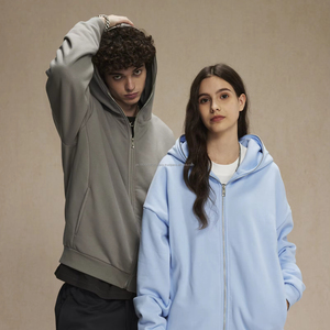 Sweat-shirts et hoodies pour hommes, coupe carrée, grammage lourd, zippés intégralement, pour le sport, avec broderie et impression 3D en relief - Product Image 2