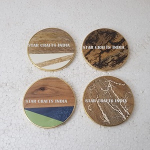 Newly Released Fashion Handcrafted Tea Coffee Beer <b>Drink</b> <b>Coasters</b> Mats Handmade Custom Logo Acacia Wood & Metal Inlay <b>Coaster</b> - Product Image 3
