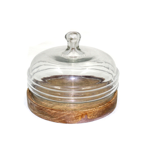 Soporte moderno redondo para Pastel de Bodas, bandeja de madera natural y vidrio marrón para servir y fines decorativos - Product Image 1