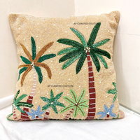 Housse de coussin décorative carrée en perles faites à la main, style palmier, style européen et américain, design personnalisable et respectueux de l'environnement