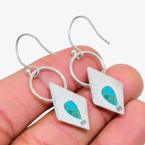 Pendientes artesanales de cobre azul turquesa 925 plata esterlina Boho gota colgante declaración joyería al por mayor precio de fábrica - Product Image 4
