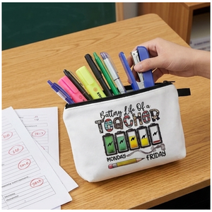 Teacher Appreciation Cosmetic Bag Zipper <b>Makeup</b> Pouch Stationary Battery Pattern Toiletry <b>Case</b> for Gift and School Use 22x13.5cm - Product Image 2