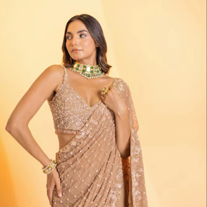 Diseñador indio de Bollywood, última Faux Georgette Saree, blusa tradicional exclusiva, fiesta nupcial, Festival, ropa de boda para mujer - Product Image 1