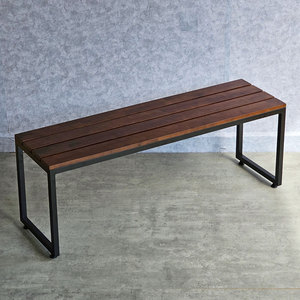 Rubber <b>Wood</b> Patio <b>Bench</b> 120x35cm Powder-Coated Iron Legs Solid <b>Wood</b> GBD025 - Product Image 2