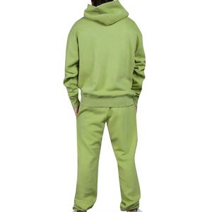 Nouveauté, ensemble de survêtement en molleton de coton personnalisé OEM pour homme, vert, confortable, sweat-shirt à capuche, pantalon de jogging, tenue athlétique en deux pièces - Product Image 2