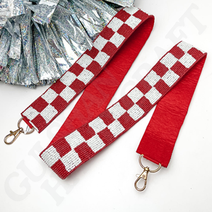 Sangle de sac à main réglable en perles de rocaille faite à la main en coton à carreaux rouge blanc pour un usage quotidien broderie à l'aiguille - Product Image 1