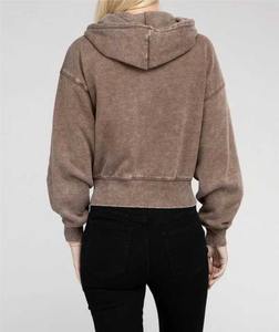 Vente en gros Streetwear Femme Sweat à capuche en coton polaire délavé à l'acide Vintage Logo personnalisé Sweat à capuche délavé pour femme - Product Image 4