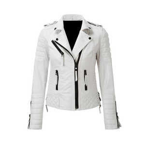 2024-25 Women's Genuine <b>Leather</b> <b>Jacket</b> with Zippers <b>Long</b> Sleeve Female PU <b>Leather</b> <b>Jackets</b> Winter Cotton-Filled Motorcycle <b>Jacket</b> - Product Image 1