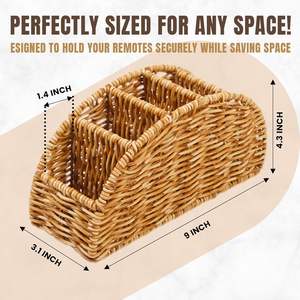 5-Compartment Rattan Remote Control Holder - White Organizer for TV Remotes, <b>Makeup</b> <b>Brushes</b> | TienPhong Wholesale - Product Image 6