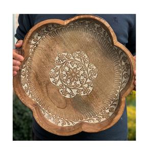 Plateau de service décoratif en bois Offre Spéciale forme ronde ou personnalisée Plateau en bois fait main pour le bar-hôtel - Product Image 2