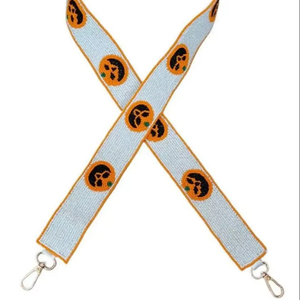 White Beaded <b>Crossbody</b> <b>Strap</b> Halloween Pumpkin Pattern Purse Handle Replacement Detachable Shoulder Bags Belts Metal Clasp Parts - Product Image 1