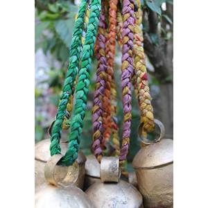 Shabby Chic Rustic Vintage Antique Tin Cow Bells Set of 6 Decorative Hanging Bells with Braided Sari Fabric Handle <b>Music</b> <b>Boxes</b> - Product Image 6