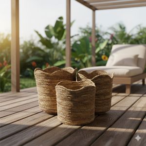 Juego de 3 cestas MAWAR hechas a mano con corteza de banano - Product Image 4