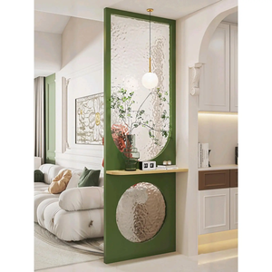 Meuble de rangement contemporain pour couloir avec panneau à lattes, étagère flottante, découpe décorative et largeur totale sur mesure - Product Image 1