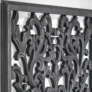 Médaillon en bois floral sculpté à la main noir Art mural en bois Art mural pour fournitures en vrac décoratives à la maison à un prix raisonnable - Product Image 3