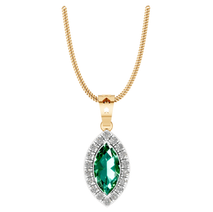 Exquisito colgante de oro o oro amarillo con piedras preciosas de corte Marquesa Esmeralda preciosa con un halo de diamante brillante para una elegancia atemporal - Product Image 3