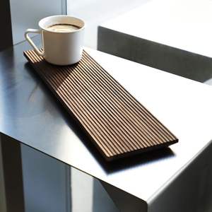 Plateau à thé rectangulaire fin en noyer avec fines rainures, plateau de service en bois de style japonais, plateau moderne pour café et en-cas - Product Image 4