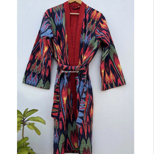 Veste d'hiver matelassée femme longue coton Kantha Robe multicolore imprimé fleuri Kimono de mariée vêtements de plage robe tissu floral - Product Image 1