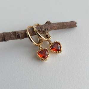 Pendientes de Botón con Dije de Corazón de Granate Rojo, Plata de Ley 925 con Baño de Rodio, Joyería Clásica de Lujo para Regalo - Product Image 4