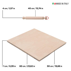 Ensemble de planches à pâtisserie en bois naturel démolli 60x50cm et rouleau à pâtisserie longueur 40cm fabriqué en italie bloc à découper personnalisable - Product Image 2