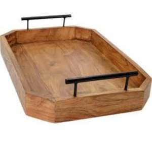 Bandeja de servicio de madera de acacia redonda al por mayor con asas bandeja de servicio única para restaurante hogar Cocina - Product Image 3