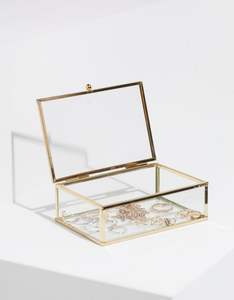 Ensemble de 3 boîtes à bijoux en métal et en verre avec côtés en verre transparent, cadre en métal doré, à utiliser pour la maison - Product Image 3