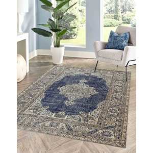 Navy Blue Turkish <b>Rug</b>: Antique Style, Easy Clean, Custom Size,<b>Chenille</b> <b>Rug</b> - Product Image 4
