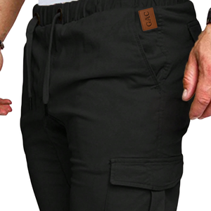 <b>Mens</b> Black Canvas <b>Cargo</b> <b>Jogger</b> Pants Elastic Waist Drawstring Slim Fit Utility Trousers Casual Outdoor Workwear Pocket Bottoms - Product Image 4