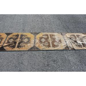 Turkish Vintage Rug, 2.2x11.3 ft Runner Rug, <b>Brown</b> Yellow Moroccan <b>Wool</b> Rug - Product Image 3