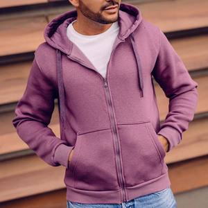 Sweat à capuche zippé de couleur unie pour hommes à manches longues Classic Winter Custom Drawstring Hoodies - Product Image 1