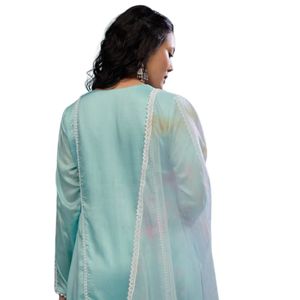 ชุดสูทพาลาซโซสีฝุ่นสีฟ้าผ้าวิสคอสเสื้อผ้าพื้นเมืองสำหรับผู้หญิงเสื้อผ้างานปาร์ตี้ออกแบบได้ตามต้องการ - Product Image 5