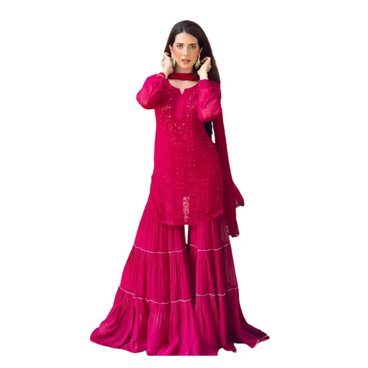 최고의 품질 인도 디자이너 파티웨어 룩 블루밍 소재 시퀀스 자수 Salwar Kameeez with dupatta 좋은 가격