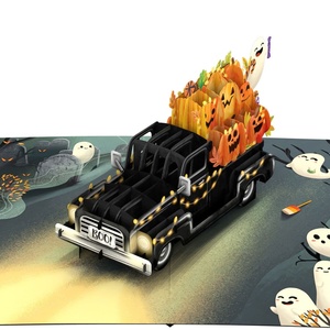 Voiture d'Halloween pour événements spéciaux Carte de voeux Carte 3D Pop Up Carte de voeux Artisanat Vente en gros - Product Image 2