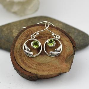 Diseñador de moda para mujeres y niñas 925 joyería estampada 925 plata esterlina sólida hecha a mano piedras preciosas peridoto Spinner pendientes simples - Product Image 4