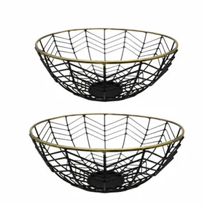 強い黒と金のカスタマイズされたデザイン2ピースの金属フルーツバスケットセット家庭やキッチンの卓上用の丸い形の食品貯蔵