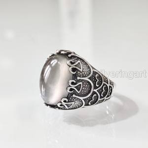 Nouvelle Arrivée Bague pour Homme en Argent Sterling 925 avec Pierre de Lune Grise Naturelle, Pierre de Naissance de Juin, Bijou Cadeau d'Anniversaire Arabe - Product Image 2