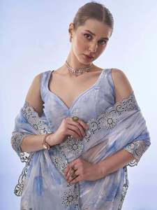 Seda espacial elegante con estampado y bordado de lentejuelas Saree mujer moda fabricante y proveedor de Surat - Product Image 3