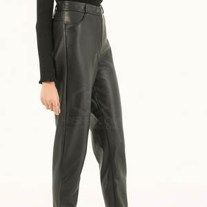 2024 à la mode de haute qualité femmes Pure couleur unie respirant en cuir Leggings hiver décontracté plat avant taille haute personnalisé - Product Image 4