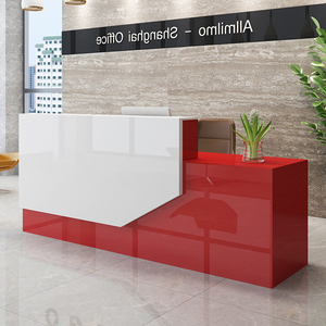 Custom Commercial Reception Desk Modern <b>Office</b> Front Counter Hotel Salon Welcoming <b>Table</b> Luxury Faux Wood Metal Executive Lobby - Product Image 5