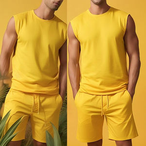 Top y pantalones cortos sin mangas de verano para hombre, conjunto de ropa deportiva, camiseta y pantalones cortos para correr con patrón sólido para hombre - Product Image 6