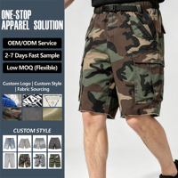 Shorts cargo camouflage pour homme, imprimé camouflage woodland, multi-poches, poches à rabat, taille élastique, cordon de serrage, coupe ample, ourlet coupé, shorts décontractés