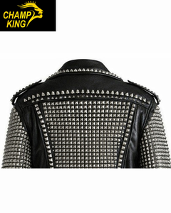 Veste en cuir noir de luxe pour homme de haute qualité, ornée de diamants et de strass, fabriquée par la marque Champ king. - Product Image 5