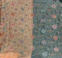 Tissu de broderie en georgette de renard de qualité supérieure, orné de perles, fait main, pour robes de luxe et saris de mariage