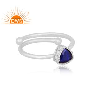Bague empilable en argent sterling fin avec pierre précieuse naturelle Lapis Lazuli, best-seller, fabricant de bijoux sur mesure - Product Image 3