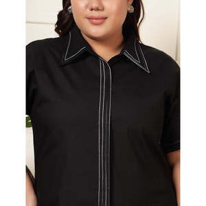 DEEBACO Women's Cotton Solid Plus Size Co-Ord Set Half Sleeves Shirt With <b>Thigh</b> Length Shorts Lace Western Wear 2 Piece Outfit - Product Image 2