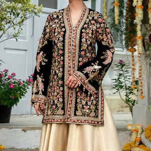 DESIGNER-HEAVY EMBROIDERY on KURTA-<b>JACKET</b> & LEHENGA WITH EMBELLISHED BEAUTIFUL ZARI EMBROIDERY WORK for Party-WEAR/WEDDING=2024 - Product Image 1