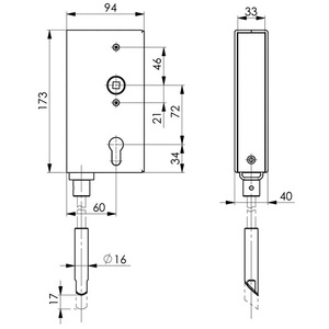 140V DIN Left/Right Furniture <b>Lock</b> Case A40xB94xC173 mm Dimensions 60 mm Backset AMF-for Furniture Storage and Security - Product Image 3