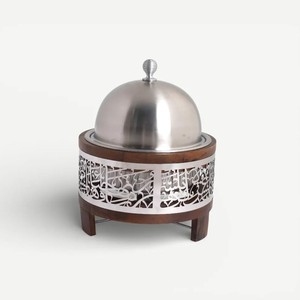 Luxury Stainless Steel Non-Stick Interior Hot Pot Insulated <b>Food</b> <b>Warmer</b> Table Polished Silver Calligraphy Band Gold Dome Lid - Product Image 4